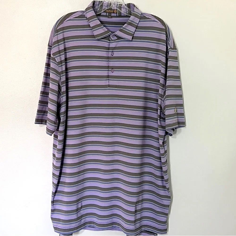 Peter Millar Summer Comfort Purple Stripe Golf Polo XL White Manor CC Excellent